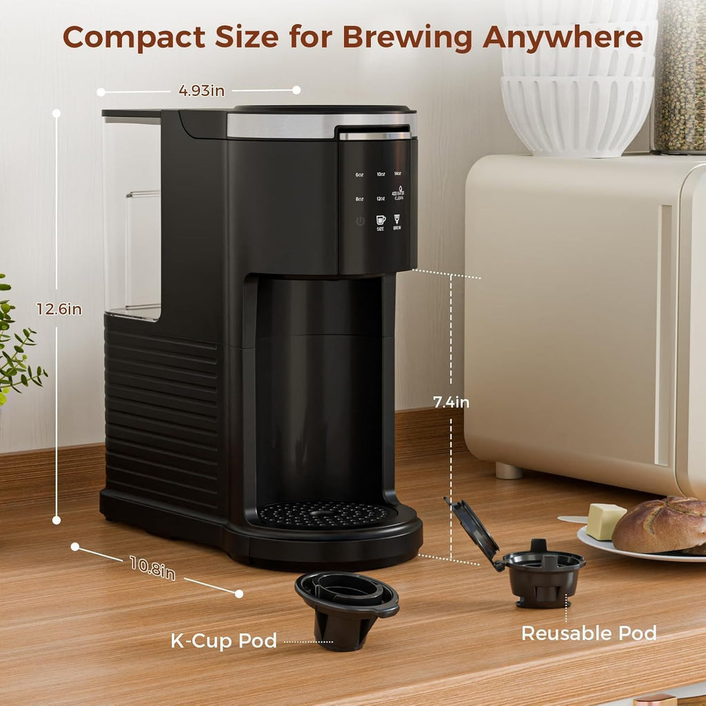 Single Serve Coffee Maker, 2 in 1 for K-Cup & Ground Coffee, Black S145
