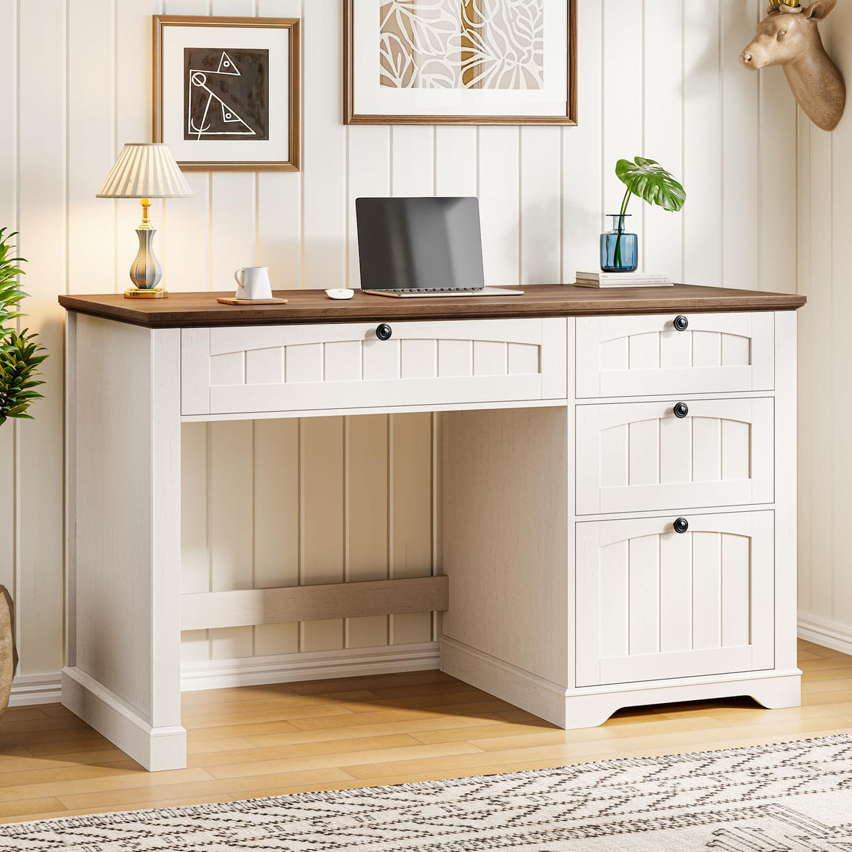 47" White Executive Desk with 4 Drawers L5398