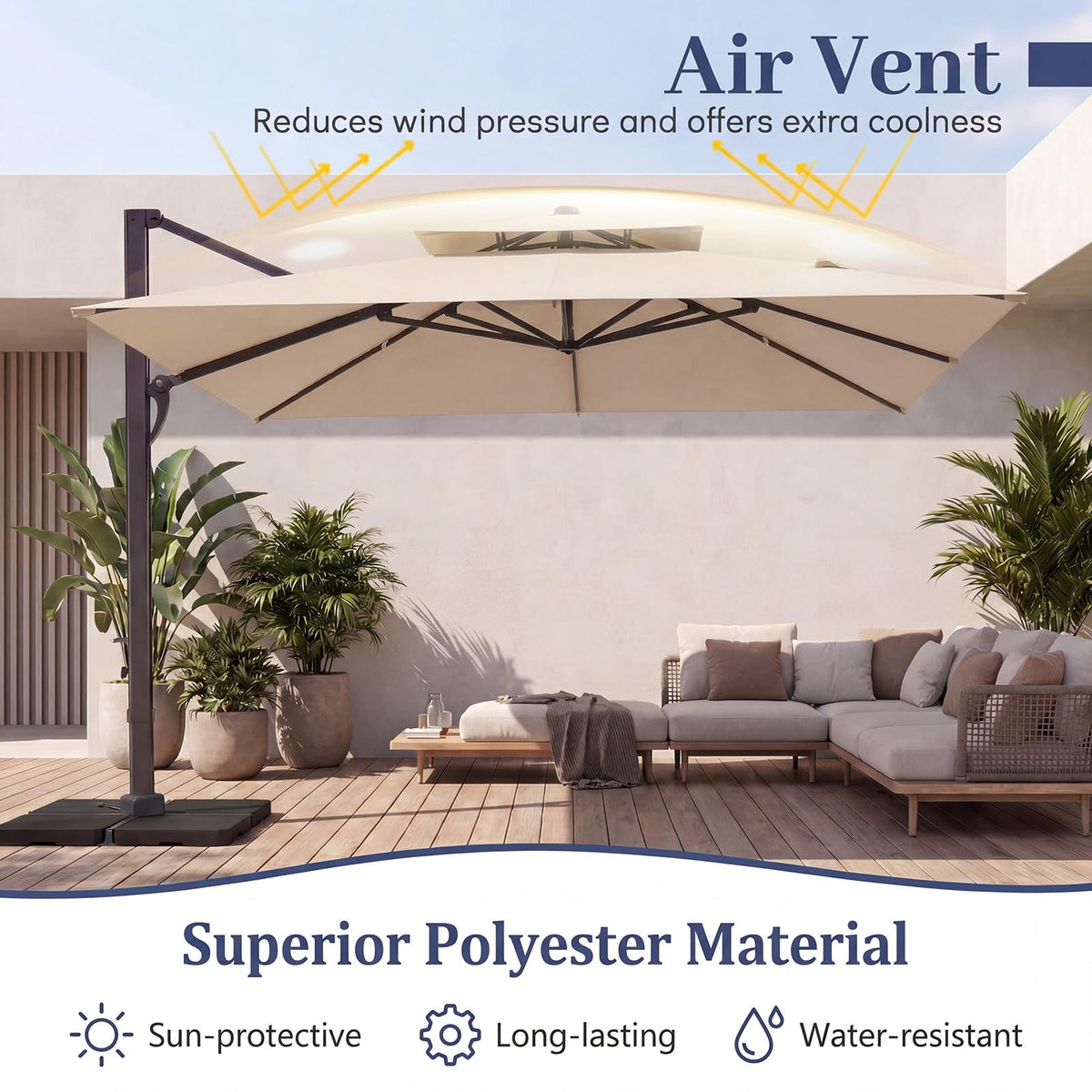 10 FT Square Offset Cantilever Patio Umbrella with 360° Rotation R4210