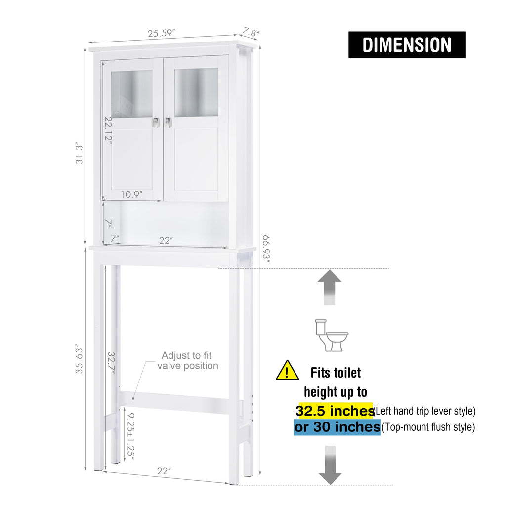 White Over the Toilet Storage Cabinet with Glass Doors W1437