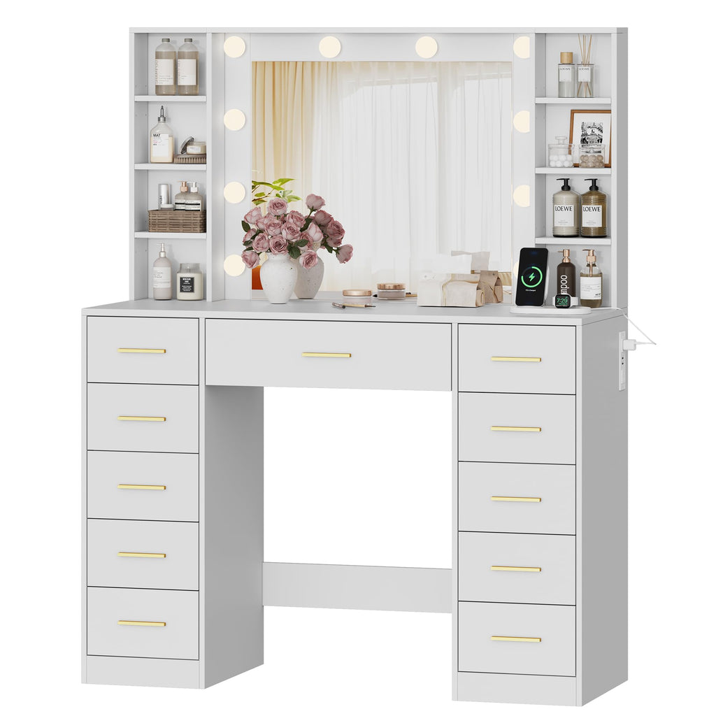 White Makeup Vanity with Mirror and Lights B5227