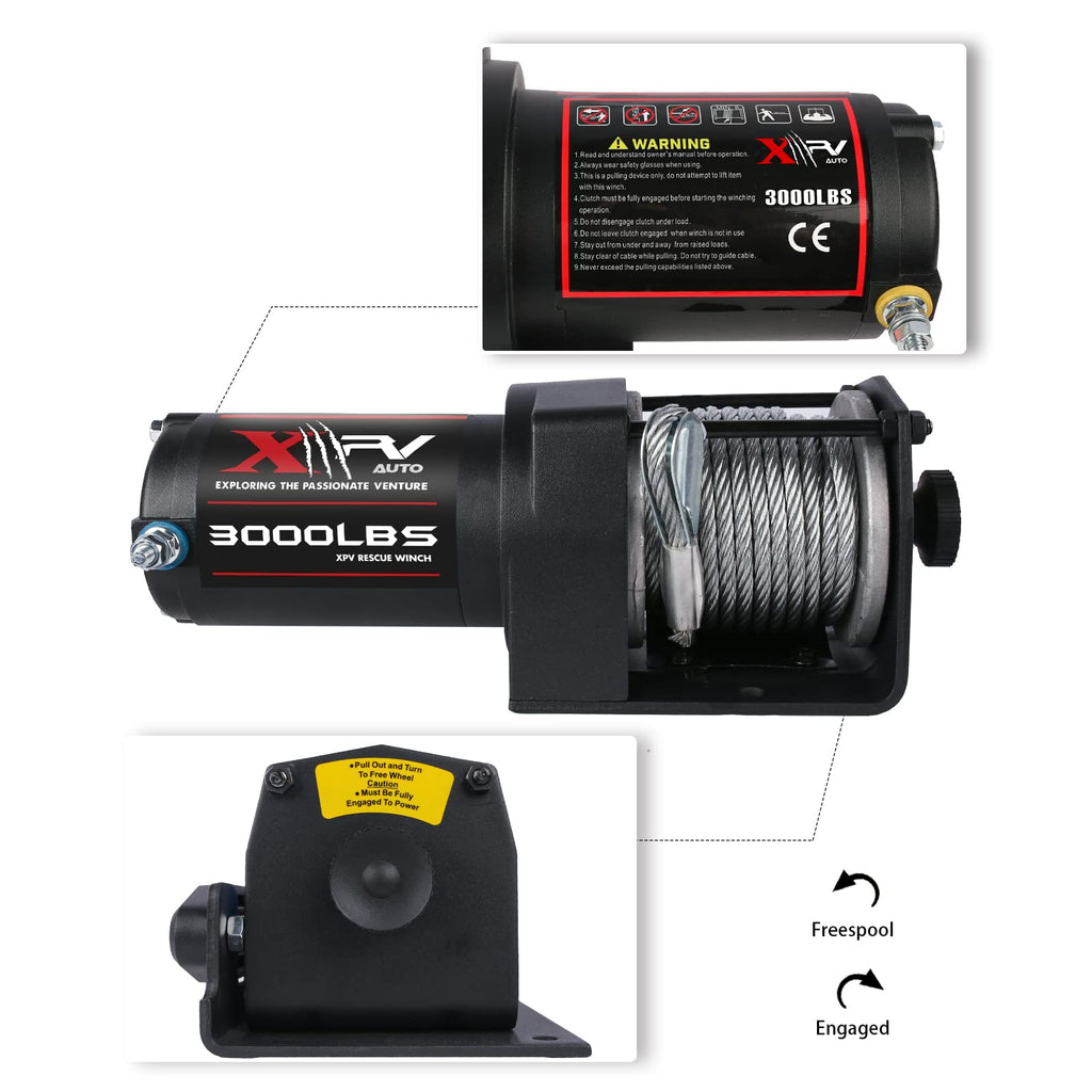 3000 lb 12V DC Electric Winch with Wireless Remote and Corded Control Y556