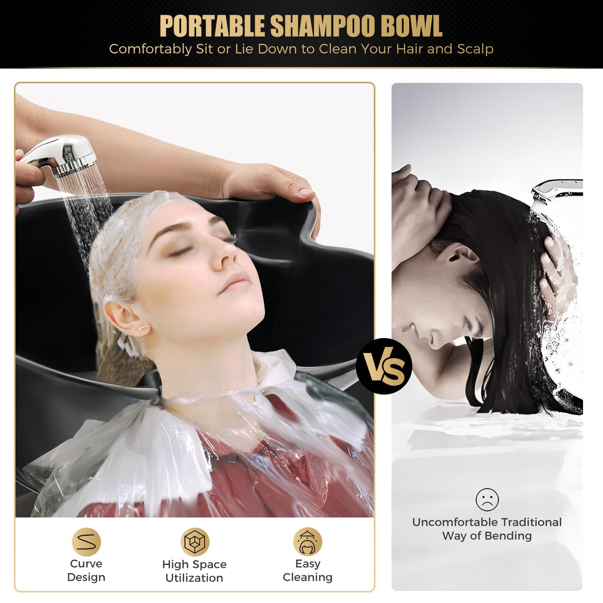 Portable Shampoo Basin with 2 Buckets, Height Adjustable R936