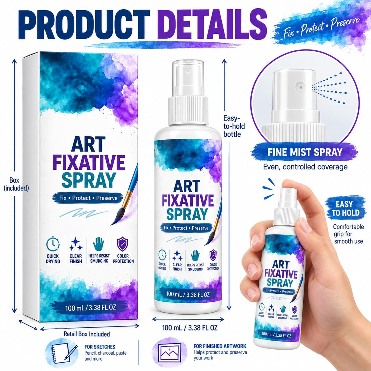 Art Fixative Spray for Pencil & Mixed Media, 4 Pack H880