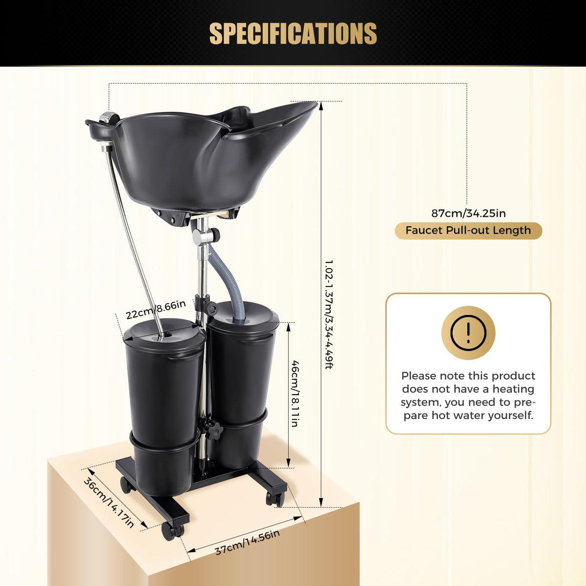 Portable Shampoo Basin with 2 Buckets, Height Adjustable R936