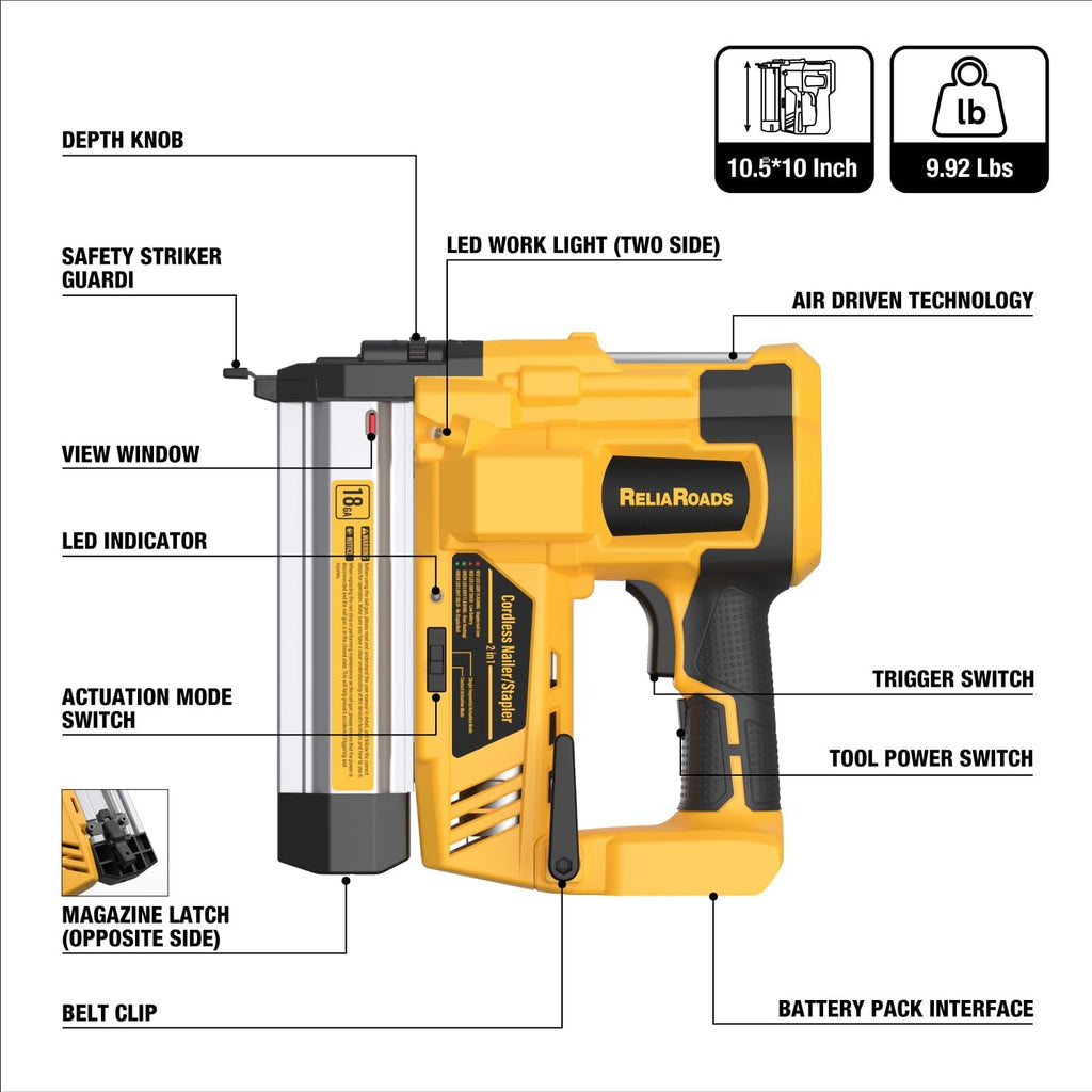 2-in-1 18GA Cordless Brad Nailer Stapler N9784