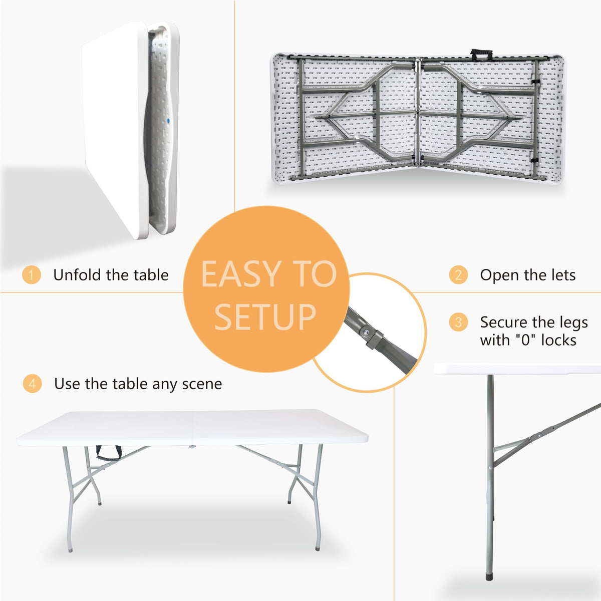6ft Folding Table with Built in Handle & Steel Legs S394996