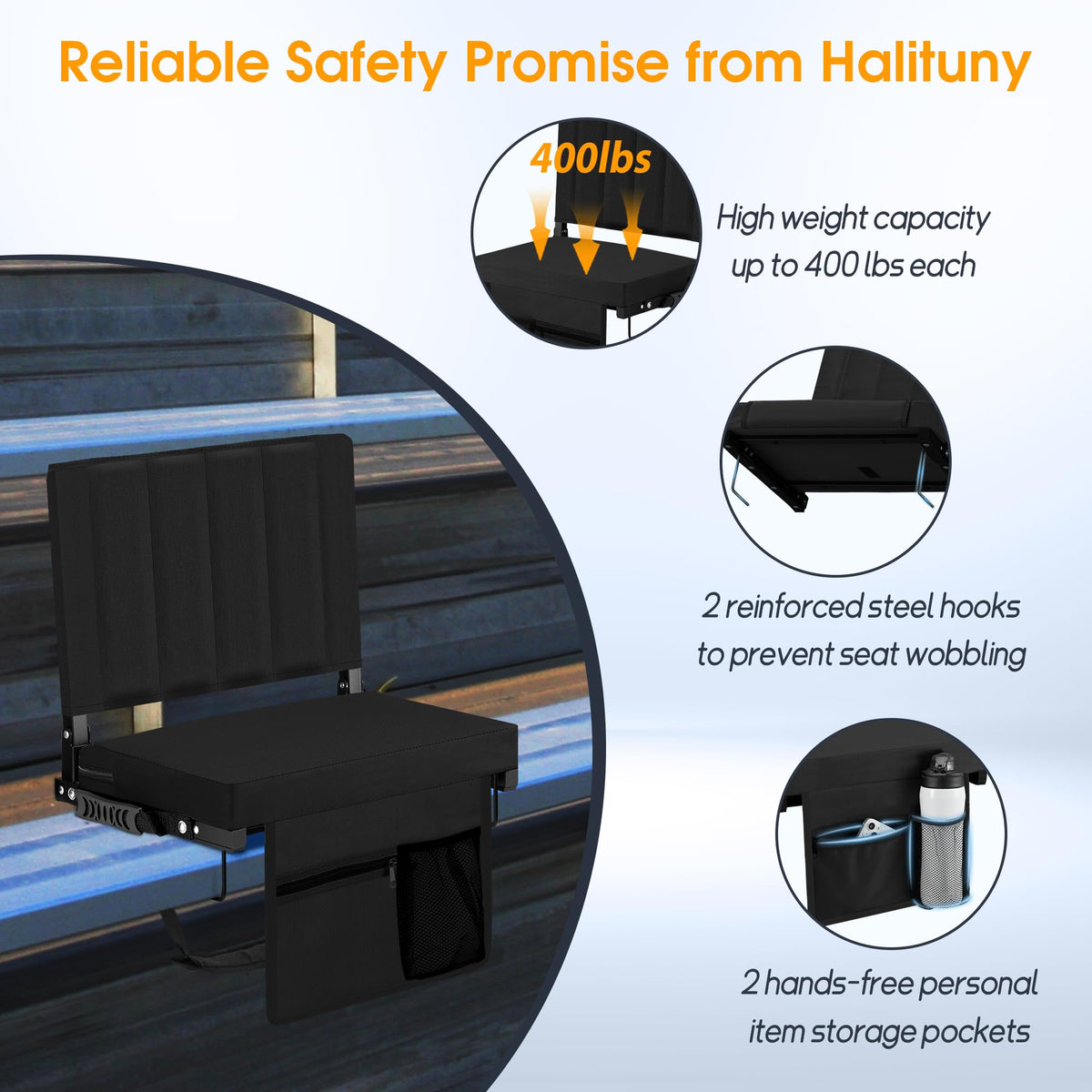 Portable Folding Stadium Seat with Back Support 2 Pack V926