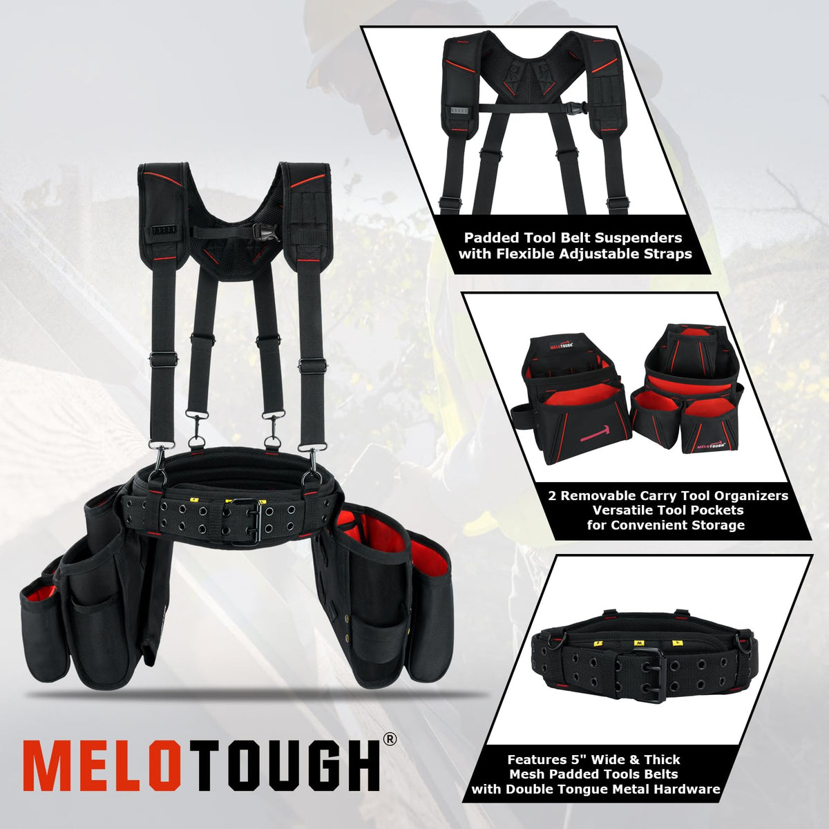 Tool Belt with Suspenders Heavy Duty Carpenter Apron W862186