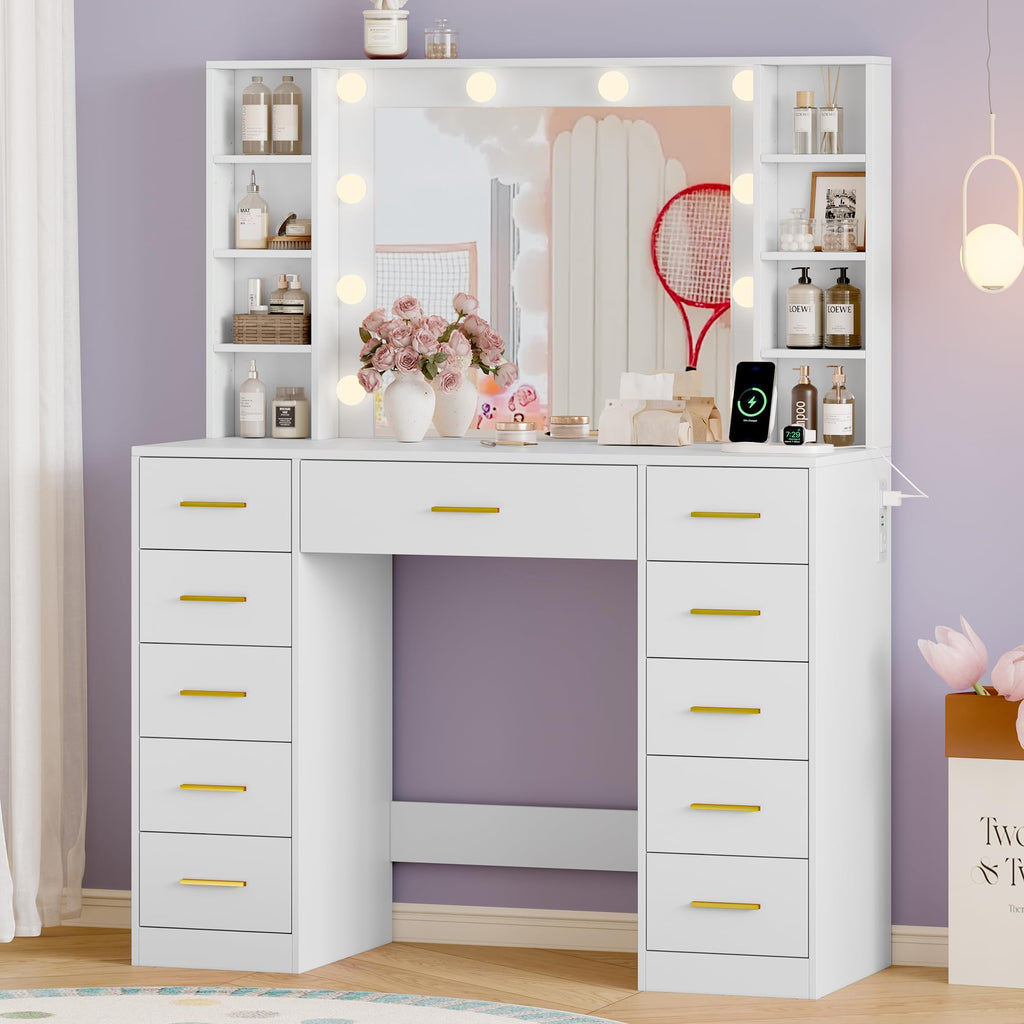 White Makeup Vanity with Mirror and Lights B5227