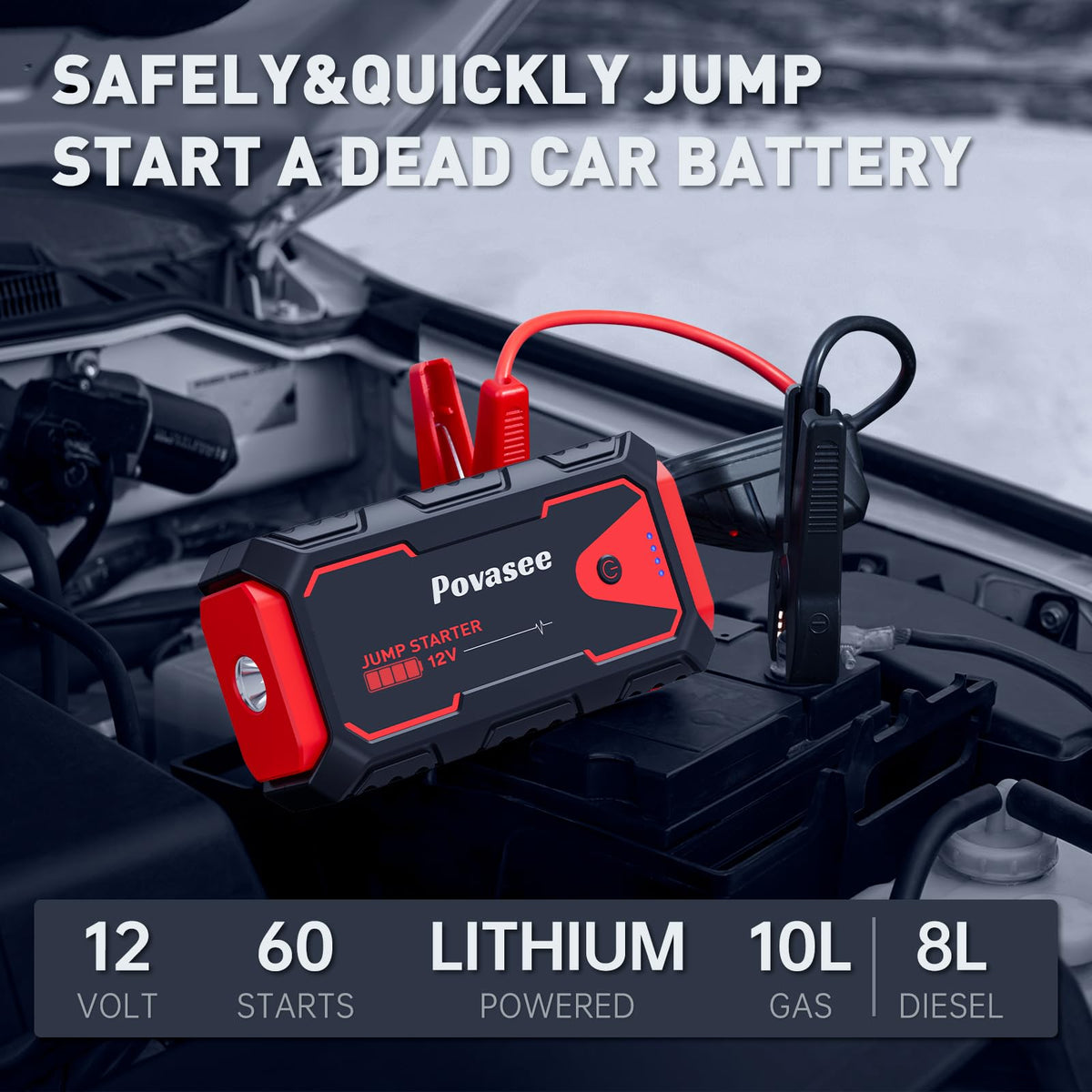 5000A 12V Portable Jump Starter with USB Dual Output LED Light Storage Case Y71765