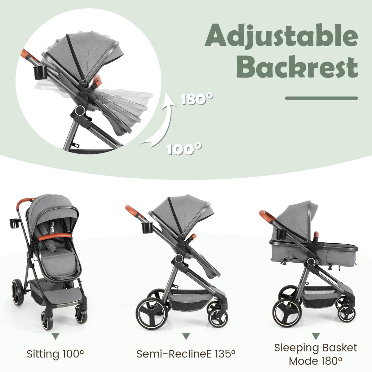 2 in 1 Convertible Baby Stroller with Reversible Seat Y22521