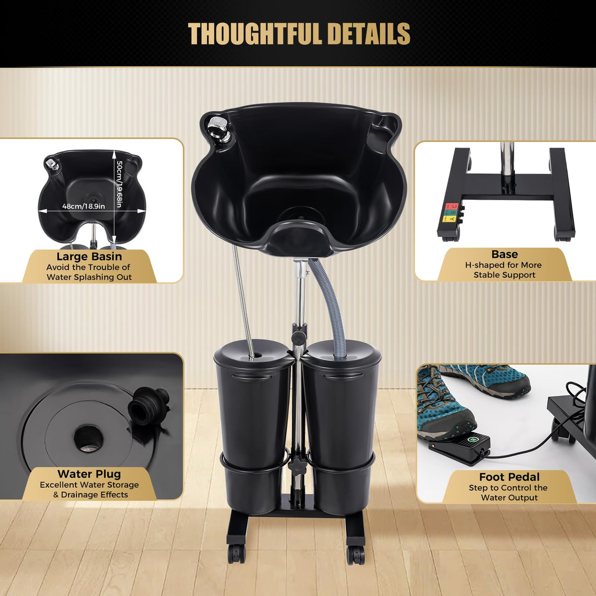 Portable Shampoo Basin with 2 Buckets, Height Adjustable R936