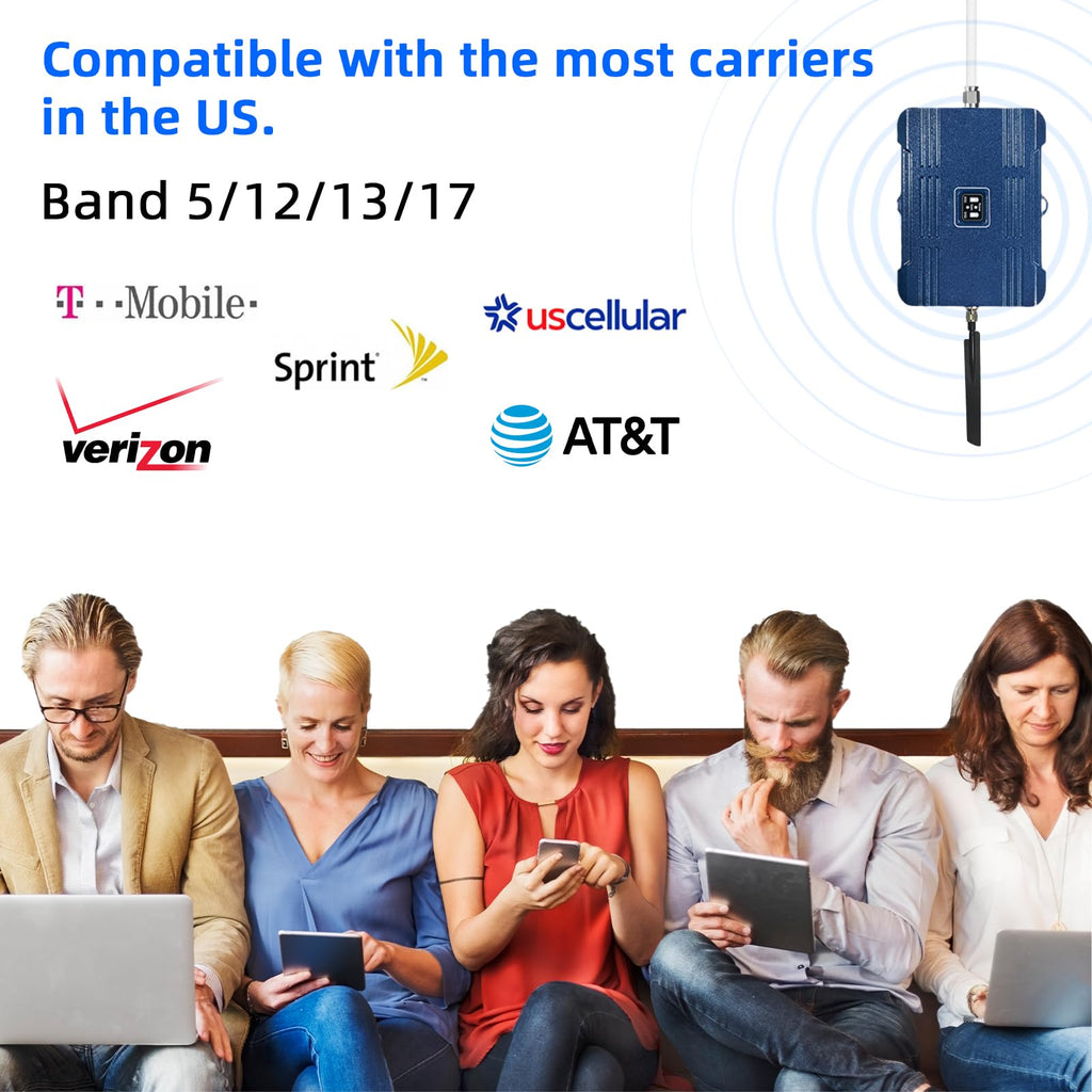 Cell Phone Signal Booster for Home Up to 7,000 sq ft Band 5/12/13/17 Light Blue Y752761