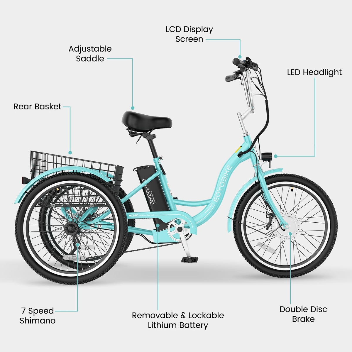 24/26 Inch 350W Electric Tricycle with Removable 36V Battery and Rear Basket T723700