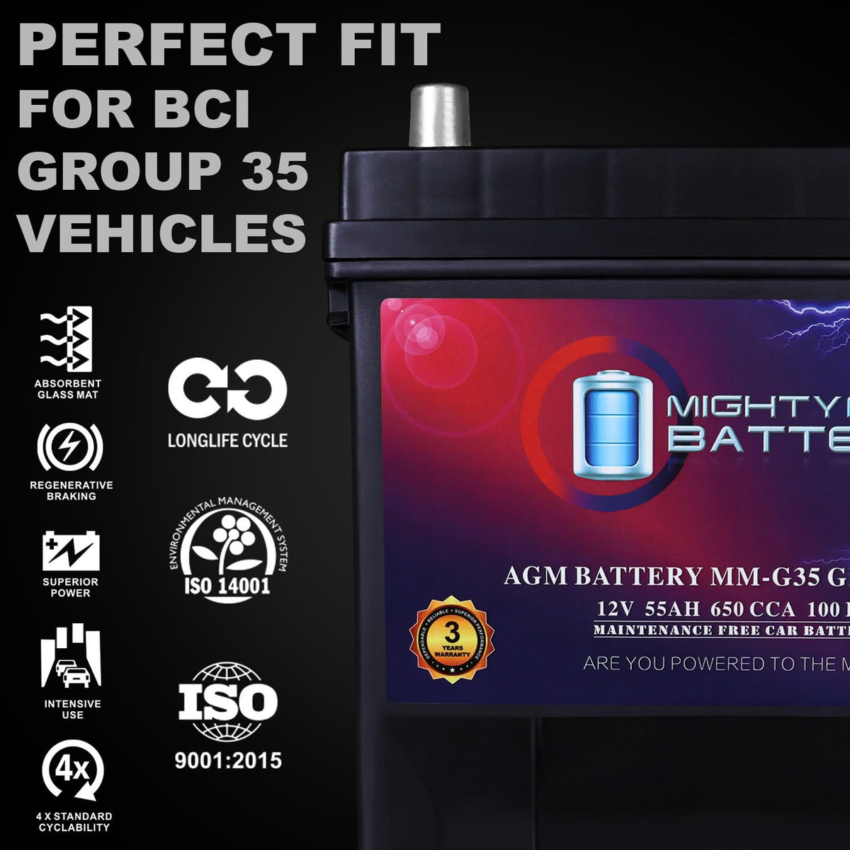 12V 55Ah AGM Replacement Battery V7834