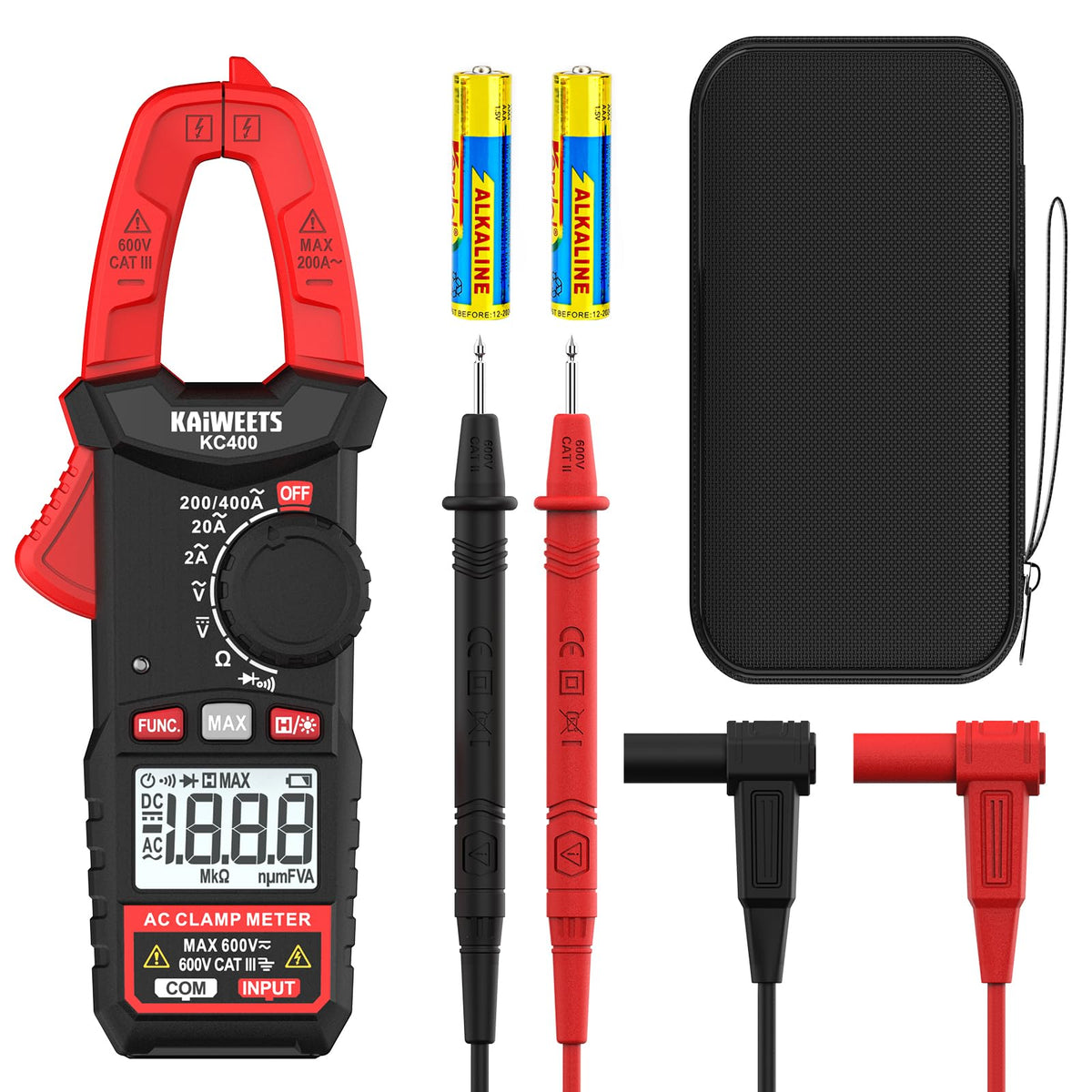Digital Clamp Meter, 2000 Counts, 400A AC Current, 600V AC/DC, Auto Ranging I67990