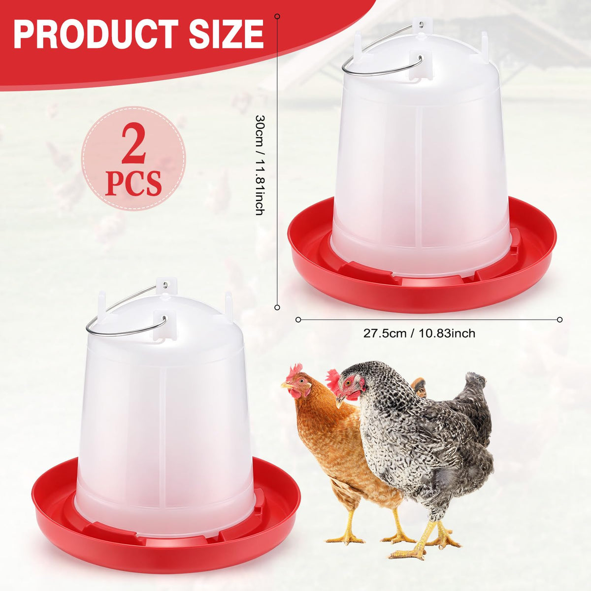2 Pcs 2 Gallon Plastic Chicken Waterer F725