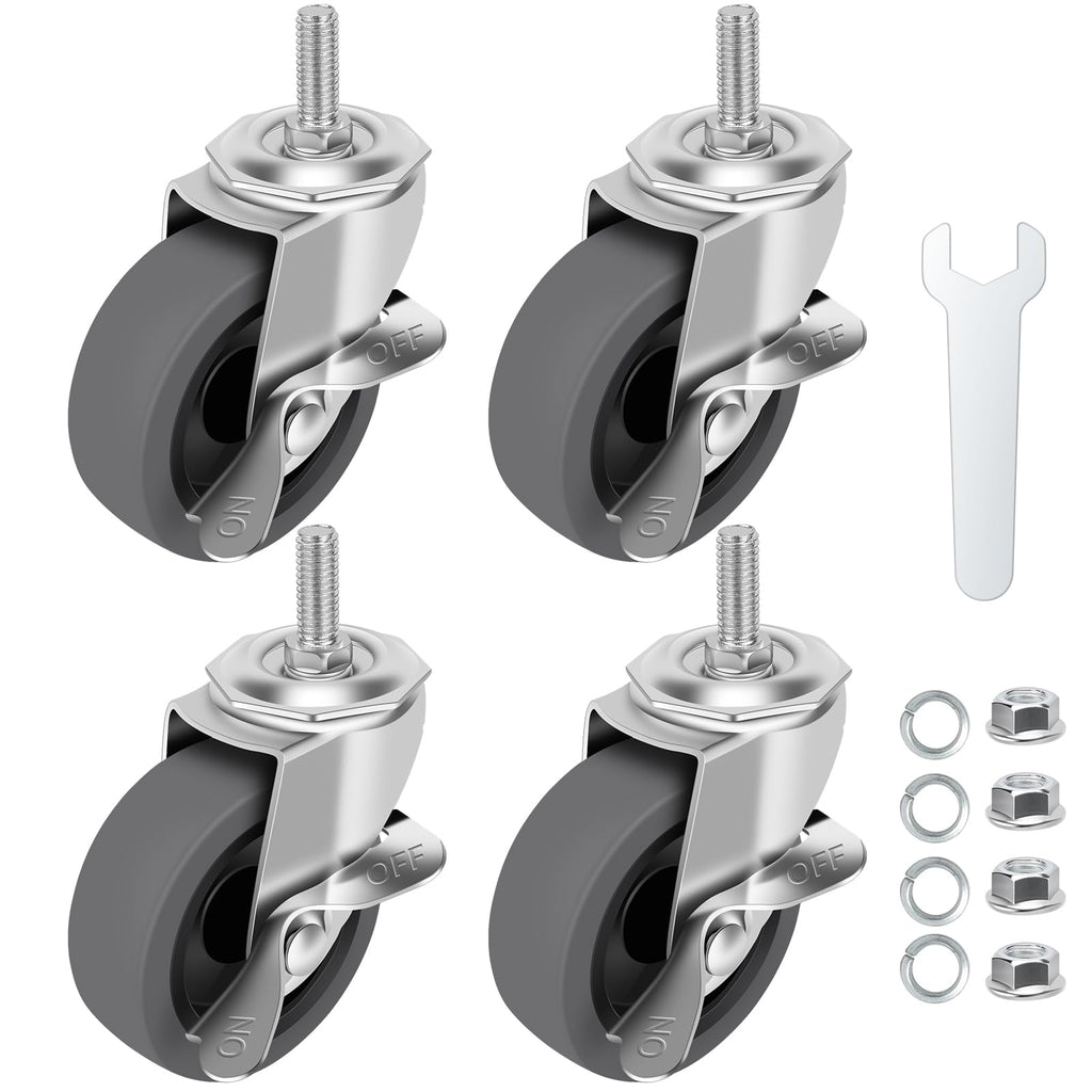 3" Locking Swivel Threaded Stem Casters Set of 4 F2203