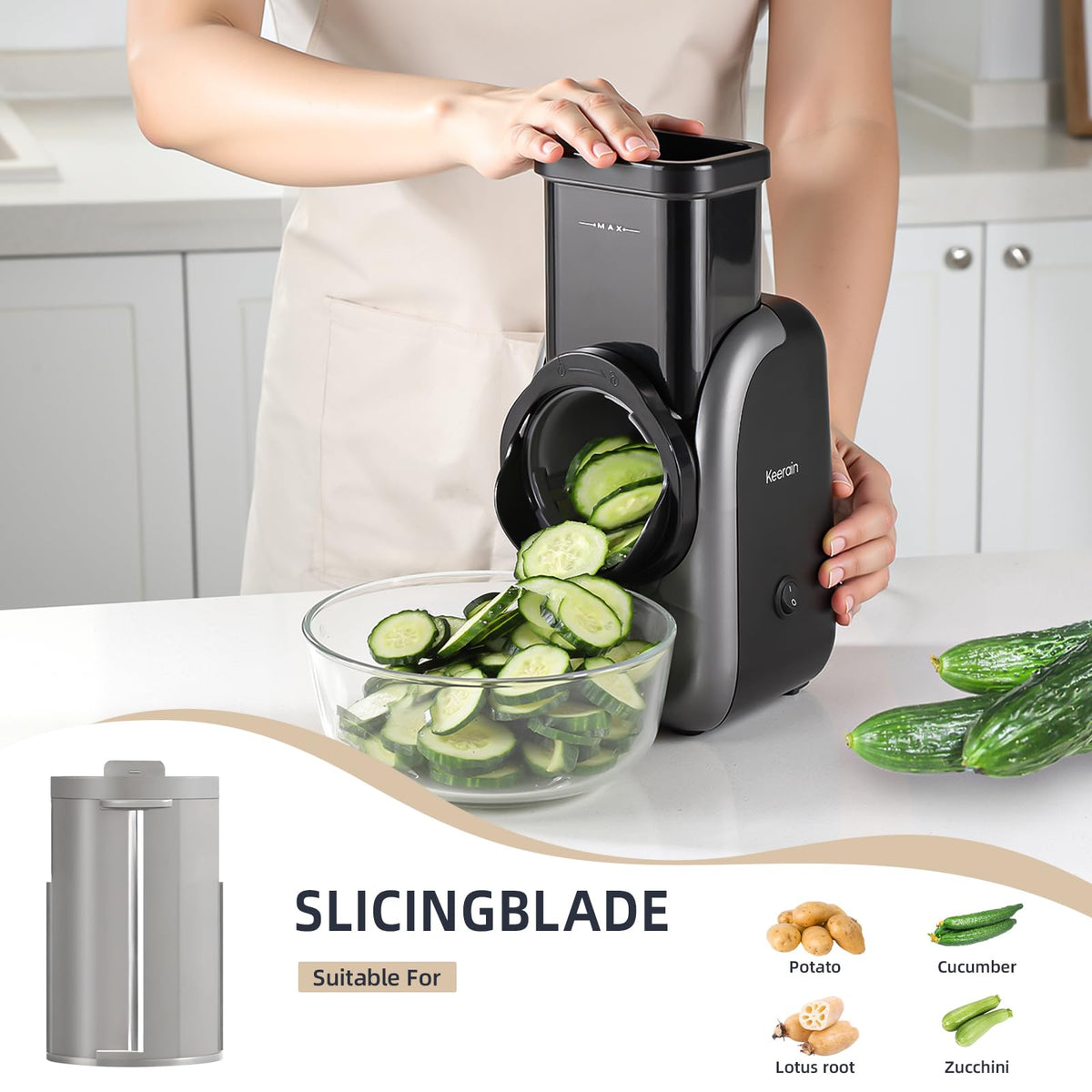Electric Vegetable Slicer and Cheese Grater with 4 Stainless Steel Blades O499501
