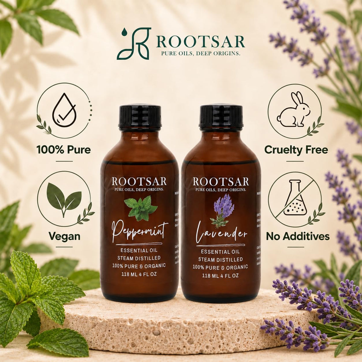 Lavender and Peppermint Essential Oils 4 Fl Oz E9418