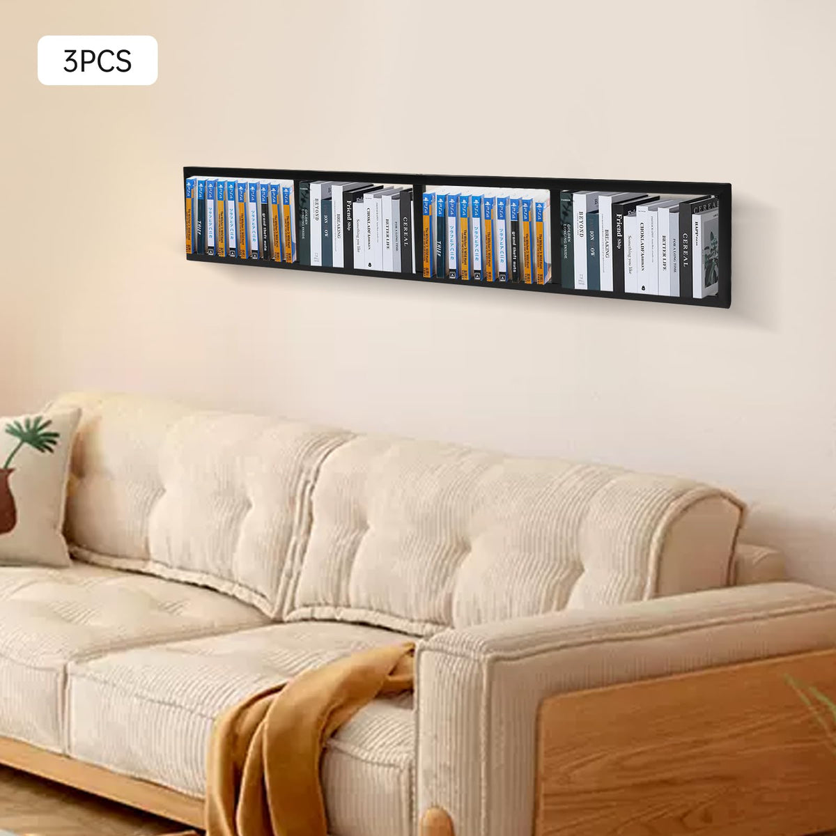 Black 3Pcs Wall Mount Media Storage Rack R527913