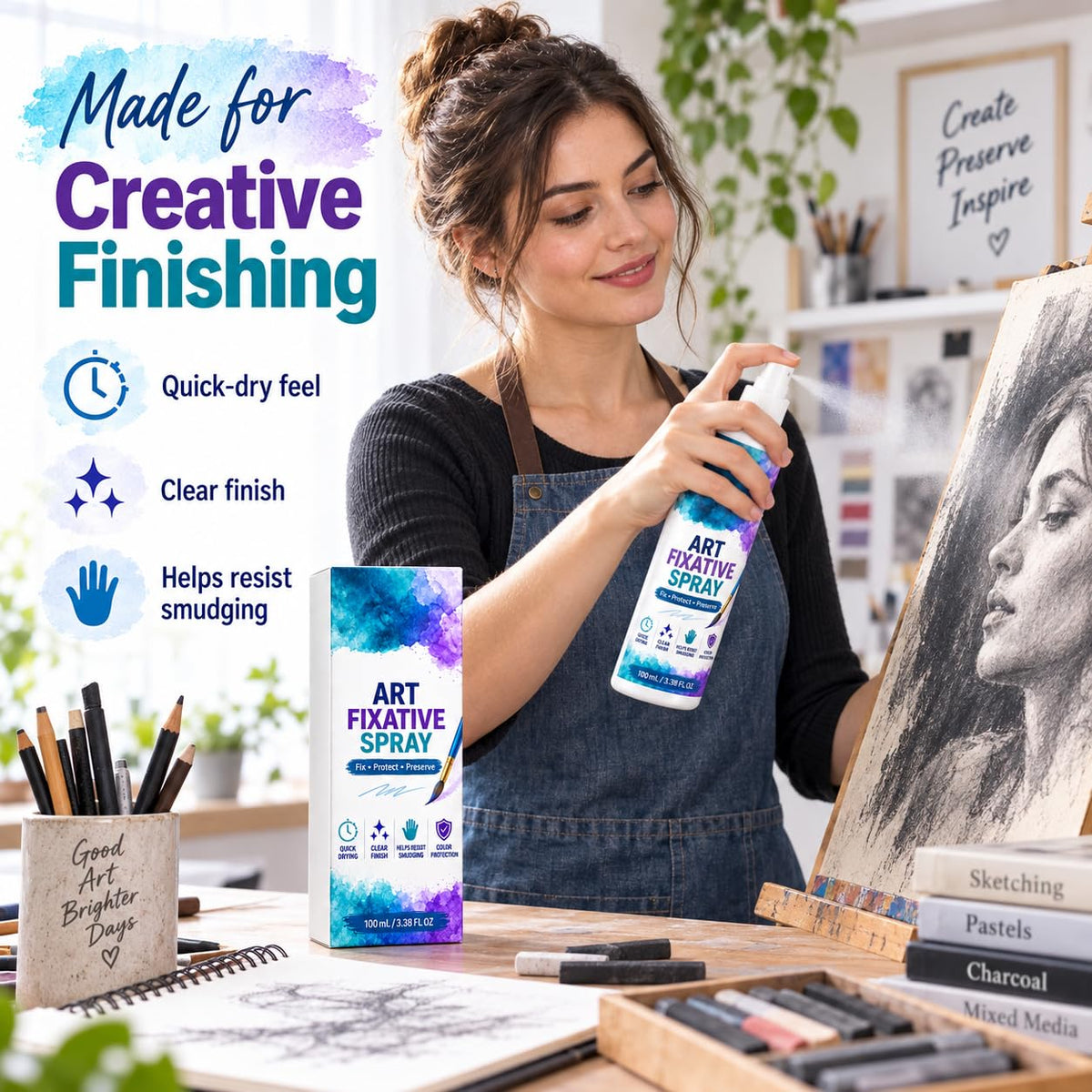 Art Fixative Spray for Pencil & Mixed Media, 4 Pack H880
