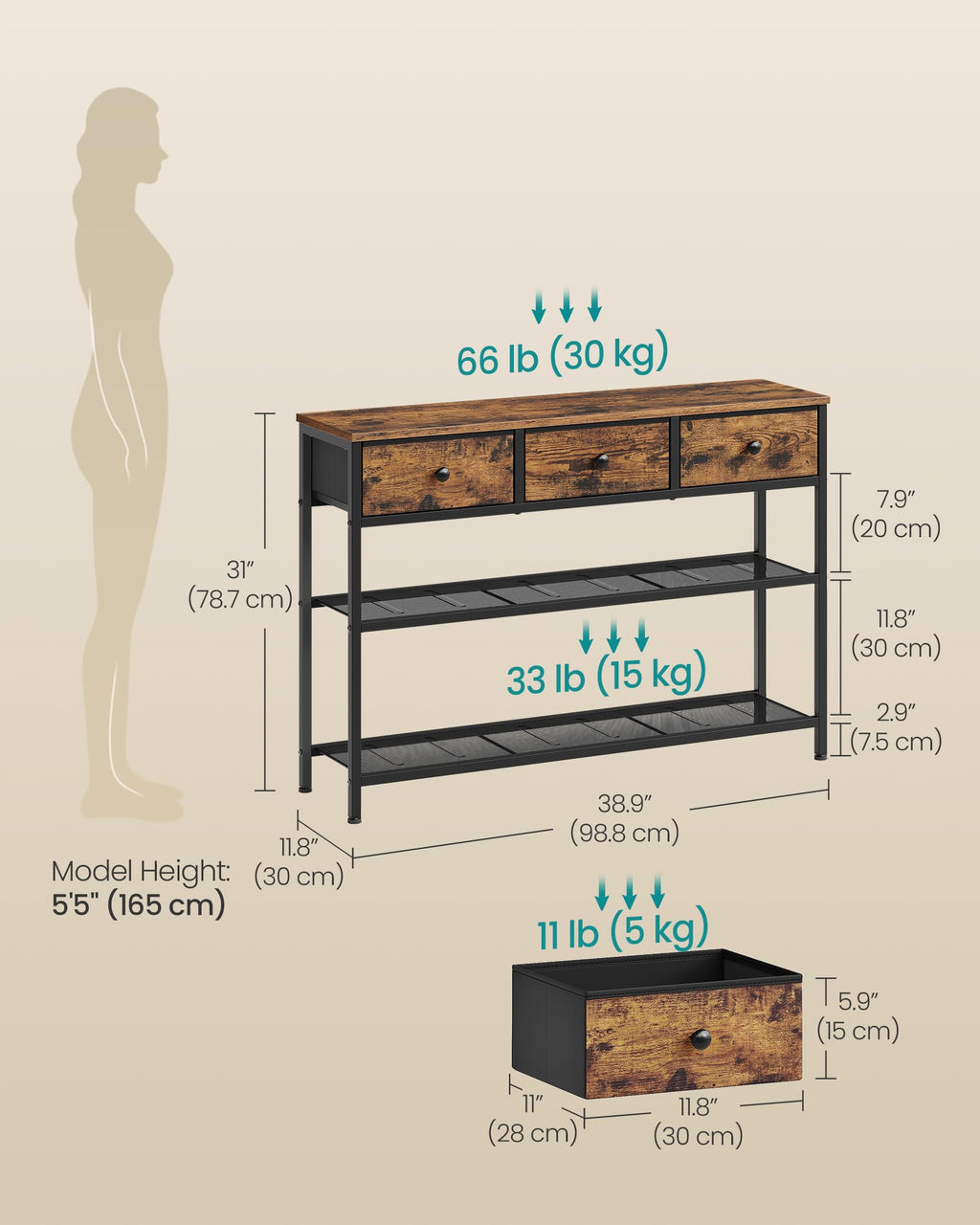 Console Table with 3 Fabric Drawers A924027