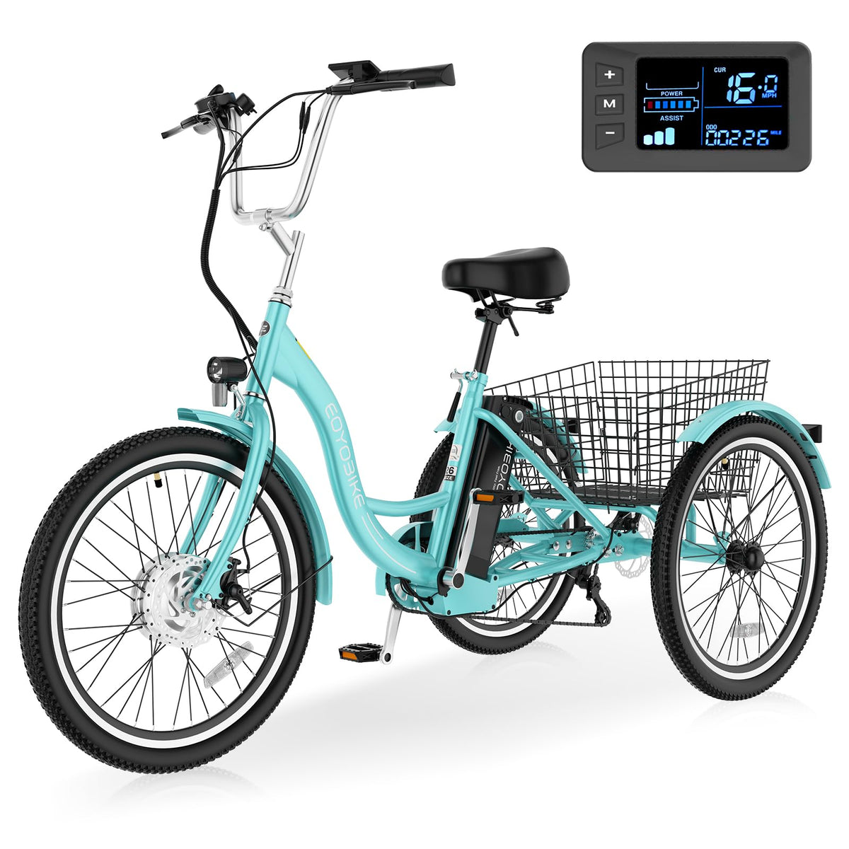 24/26 Inch 350W Electric Tricycle with Removable 36V Battery and Rear Basket T723700