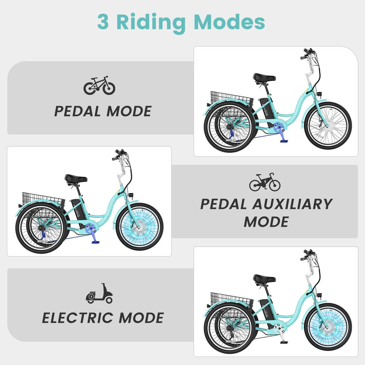 24/26 Inch 350W Electric Tricycle with Removable 36V Battery and Rear Basket T723700