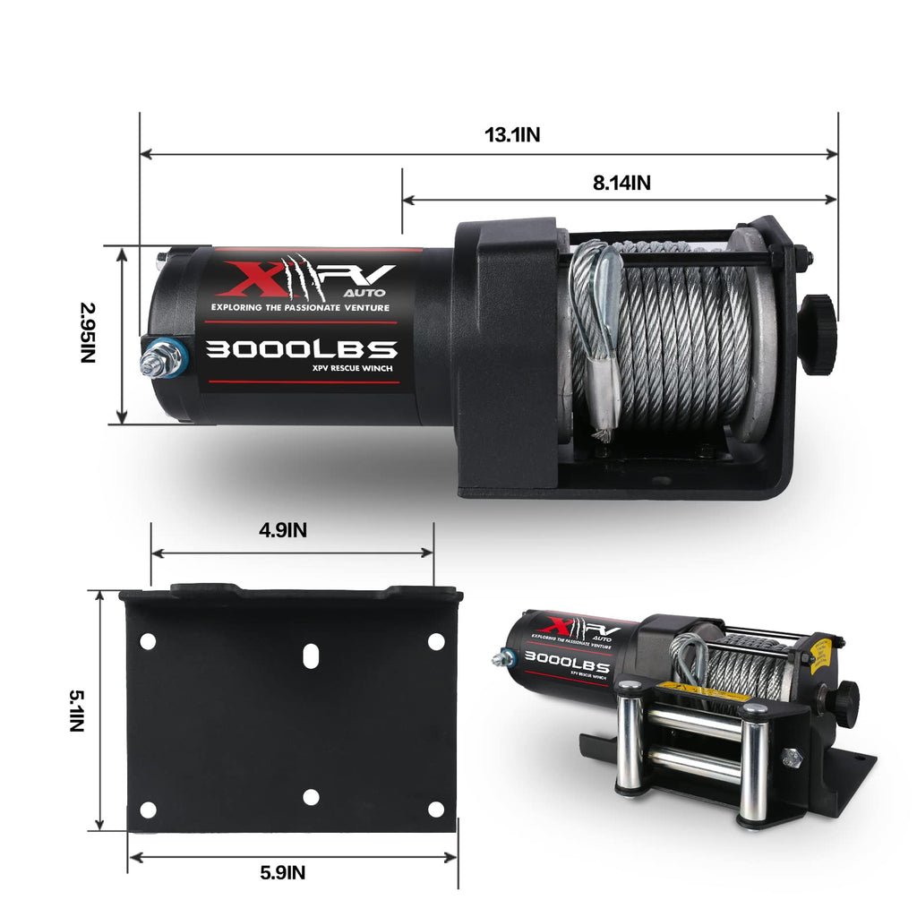 3000 lb 12V DC Electric Winch with Wireless Remote and Corded Control Y556