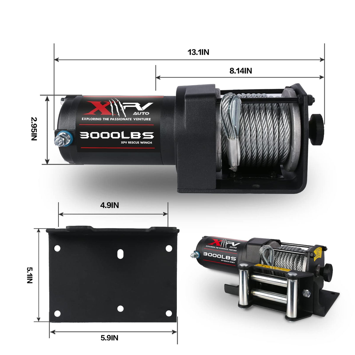3000 lb 12V DC Electric Winch with Wireless Remote and Corded Control Y556