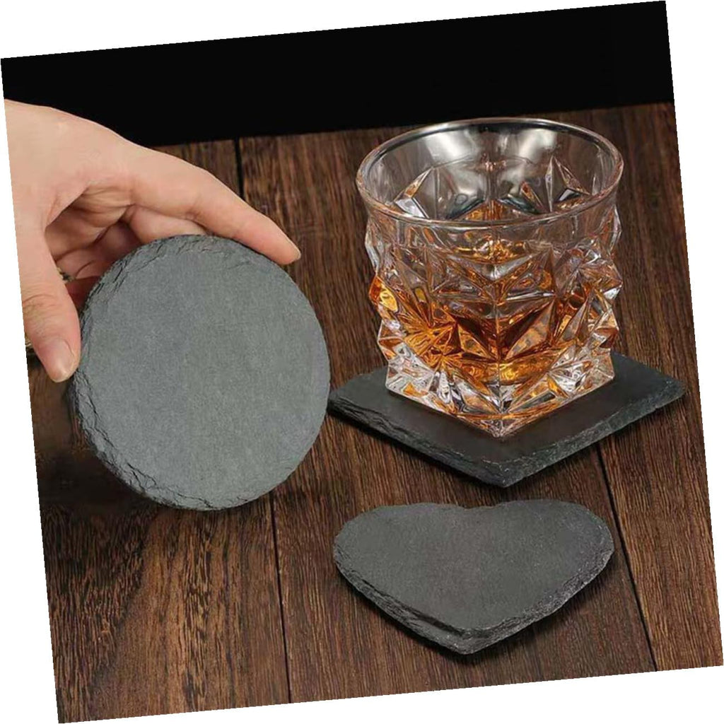 Black 12pcs Natural Stone Cup Coaster Set I620817