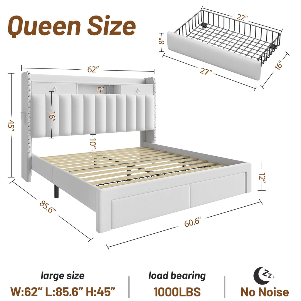 Queen Bed Frame with Storage Headboard and 4 Drawers M6024