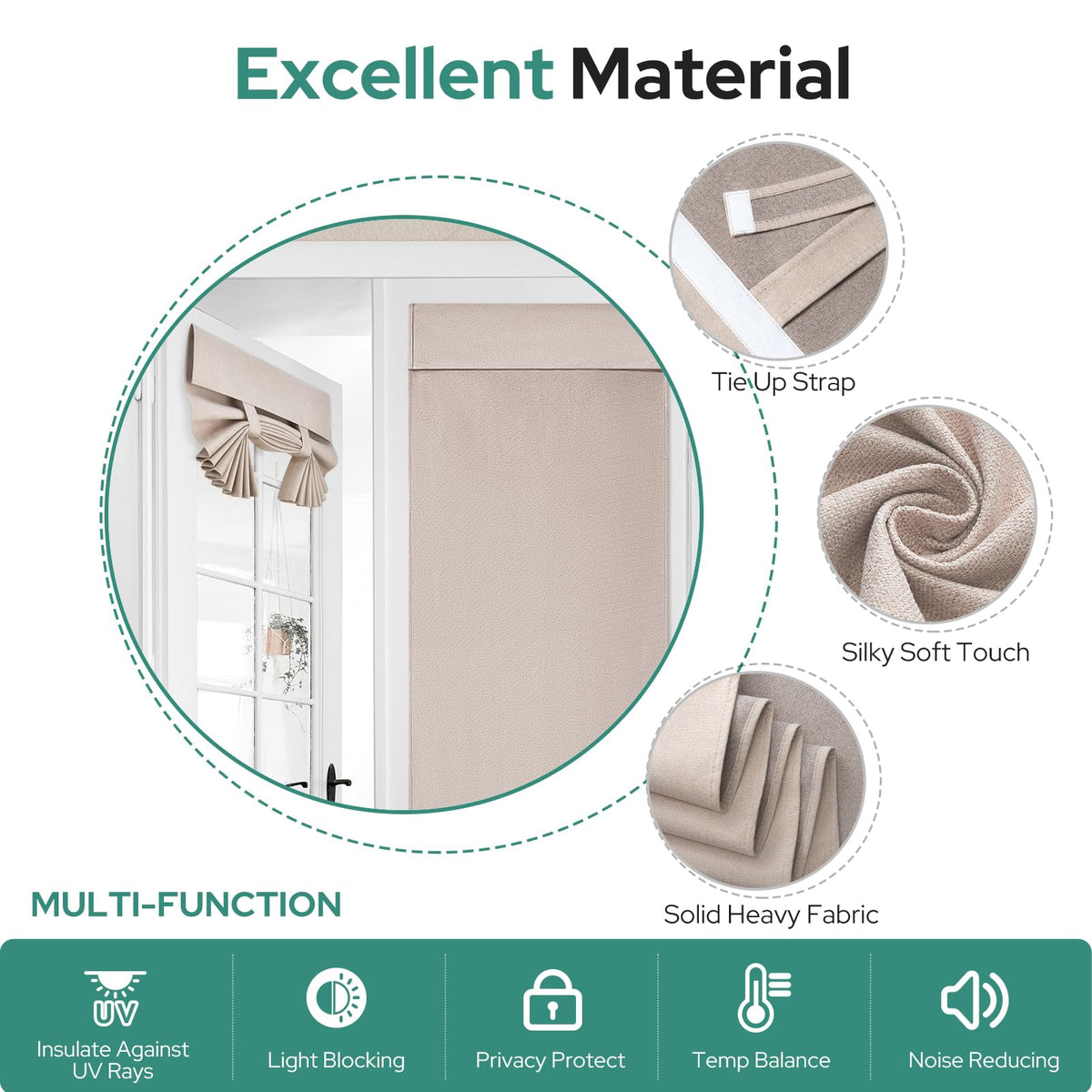 100% Blackout Linen Door Curtains 26x68 Inch E195