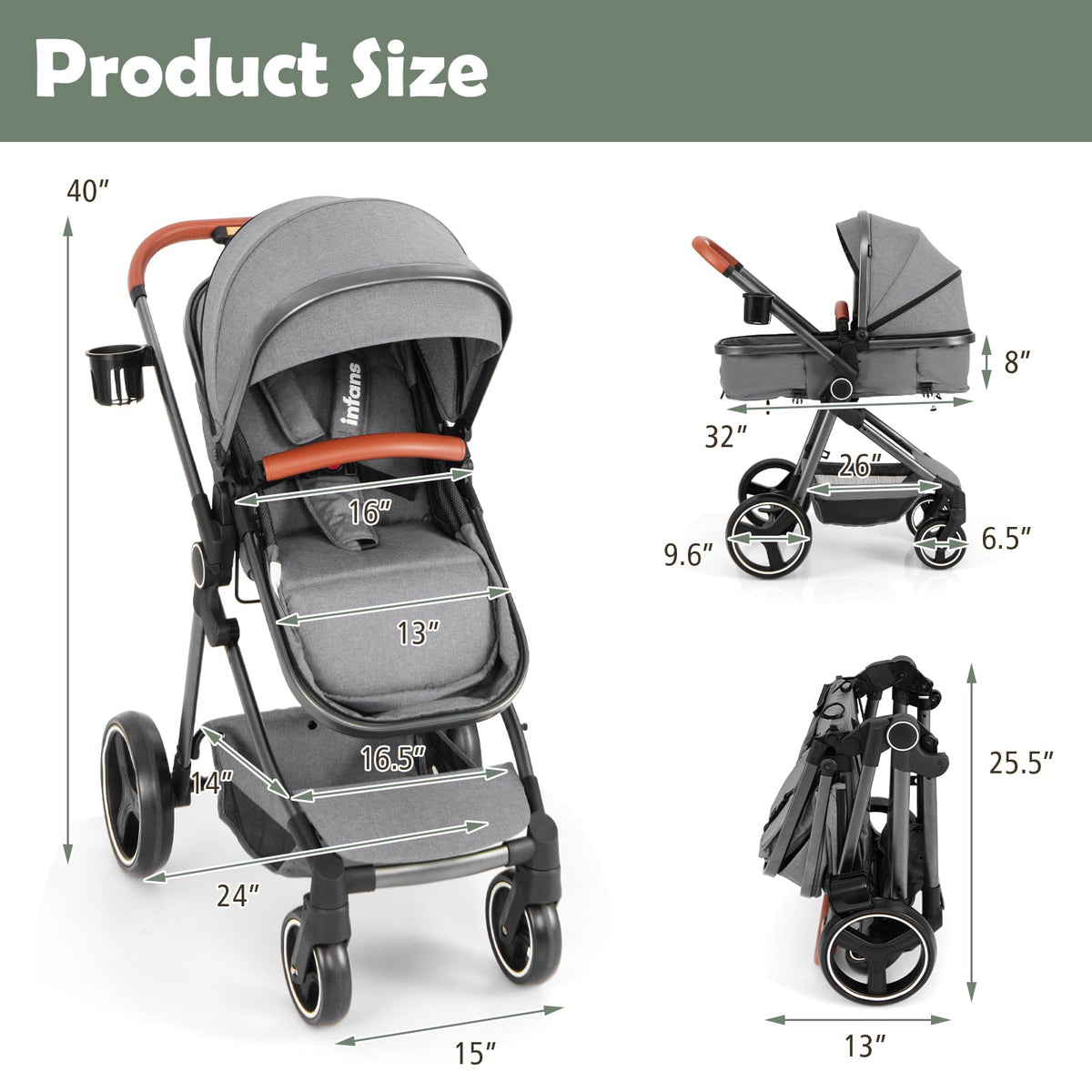 2 in 1 Convertible Baby Stroller with Reversible Seat Y22521