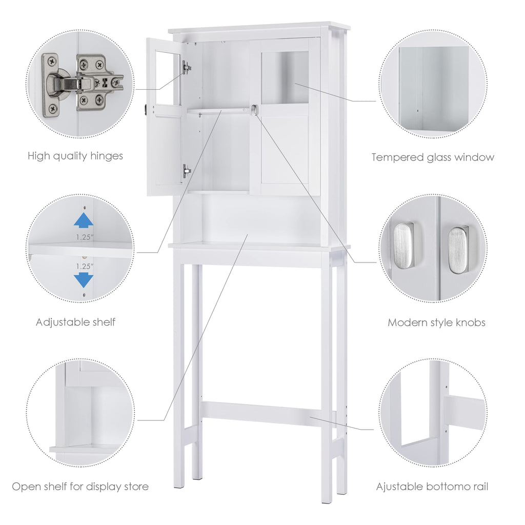 White Over the Toilet Storage Cabinet with Glass Doors W1437
