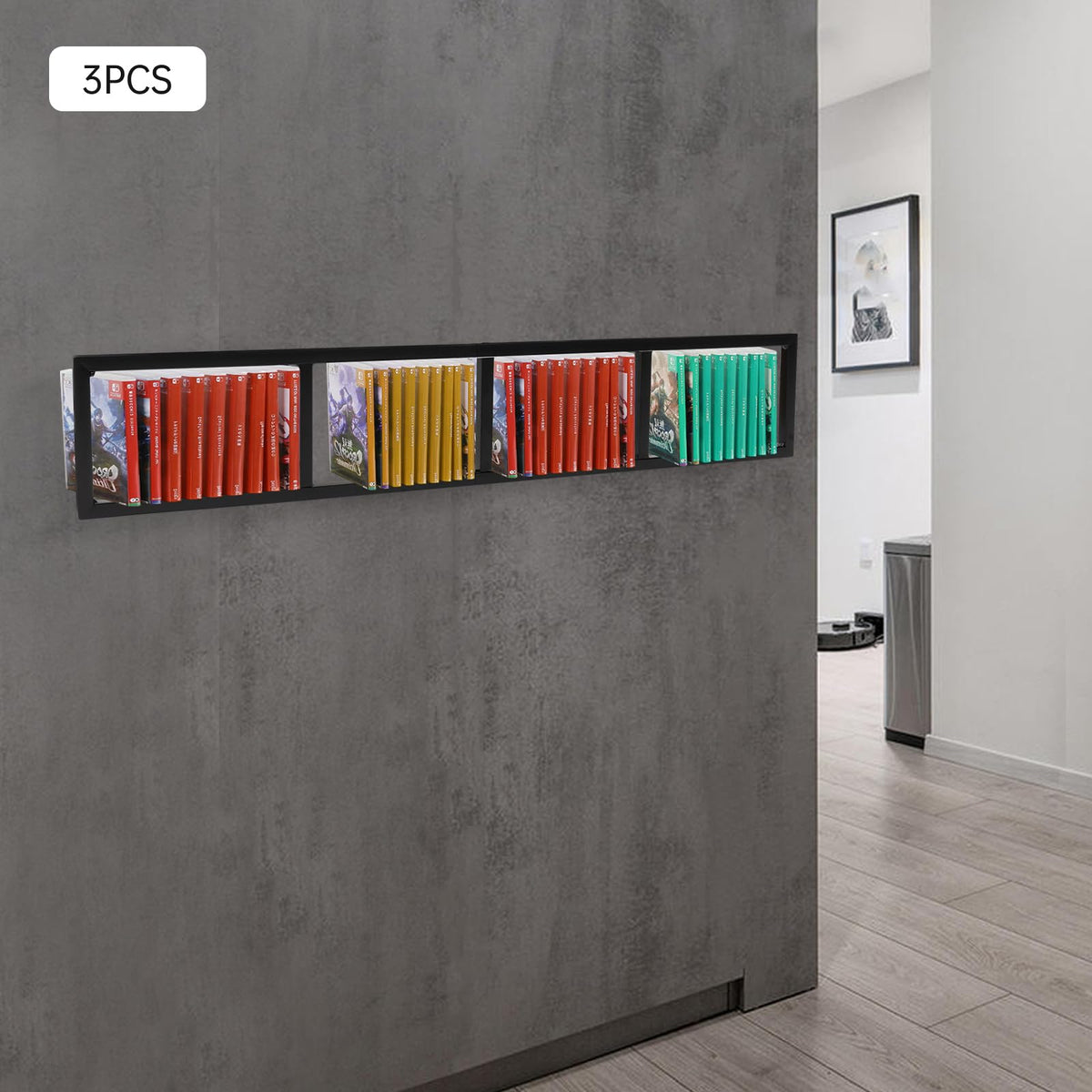 Black 3Pcs Wall Mount Media Storage Rack R527913