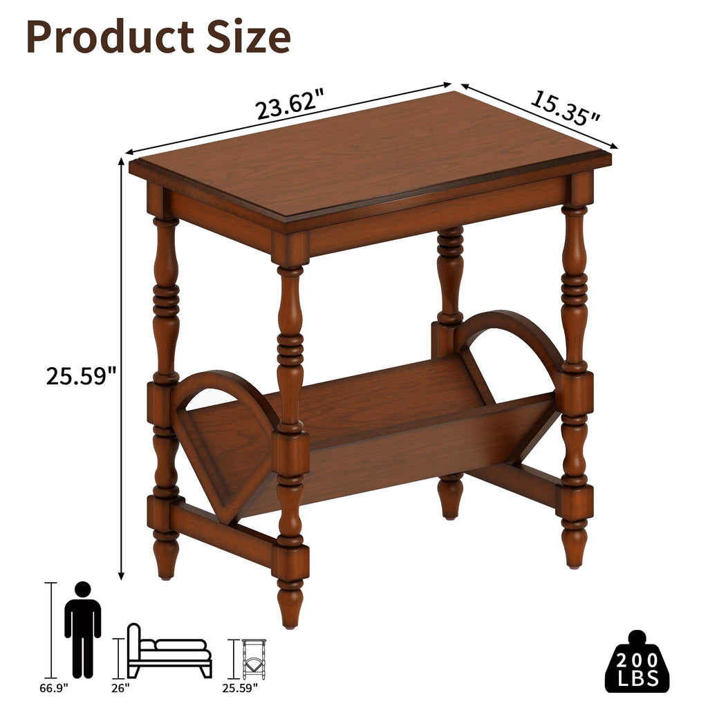 Wood End Table with Magazine Rack and Rubberwood Legs J3089