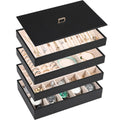 Stackable Jewelry Organizer Tray with Lid Set of 4 Black J941
