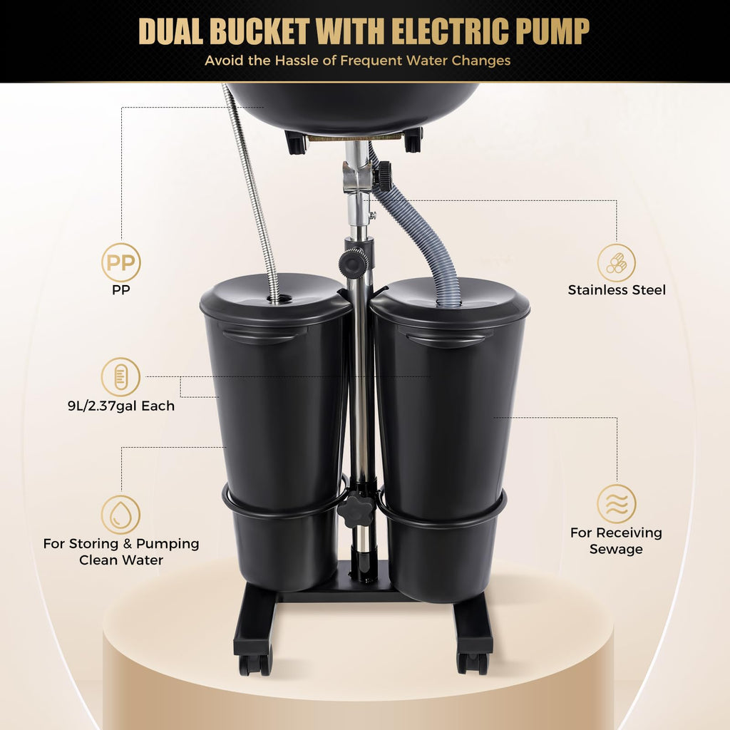 Portable Shampoo Basin with 2 Buckets, Height Adjustable R936