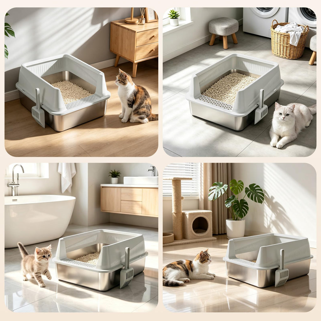 Stainless Steel High Sided Cat Litter Box with Lid W18266