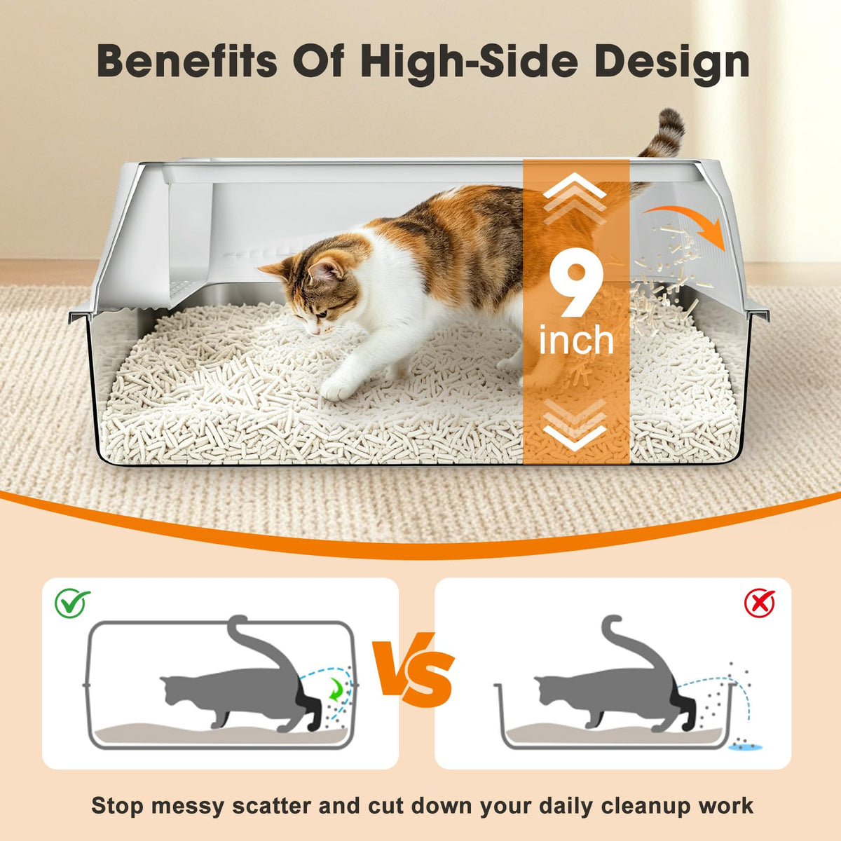 Stainless Steel High Sided Cat Litter Box with Lid W18266