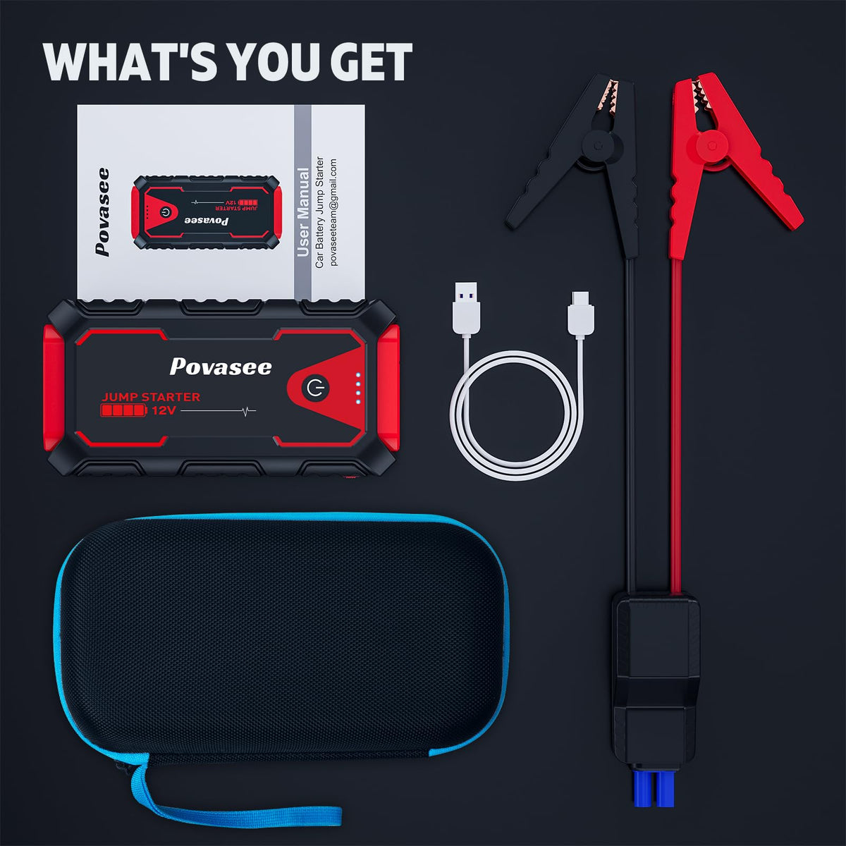 5000A 12V Portable Jump Starter with USB Dual Output LED Light Storage Case Y71765
