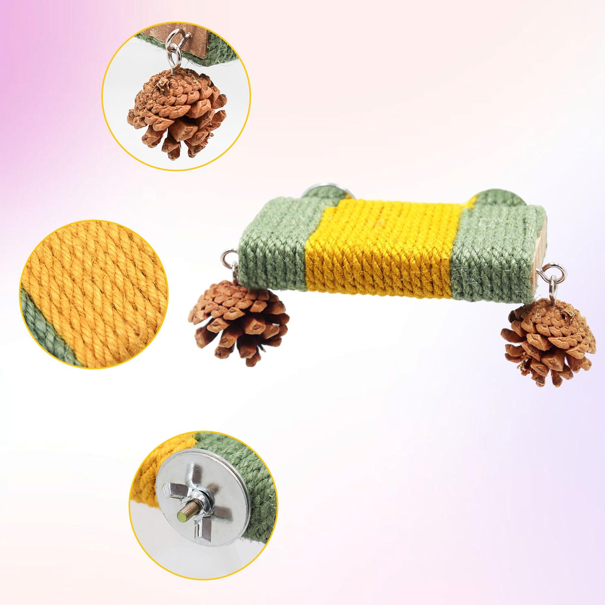 2 Pack Cage Platform with Rope and Pine Cone Decor R44130