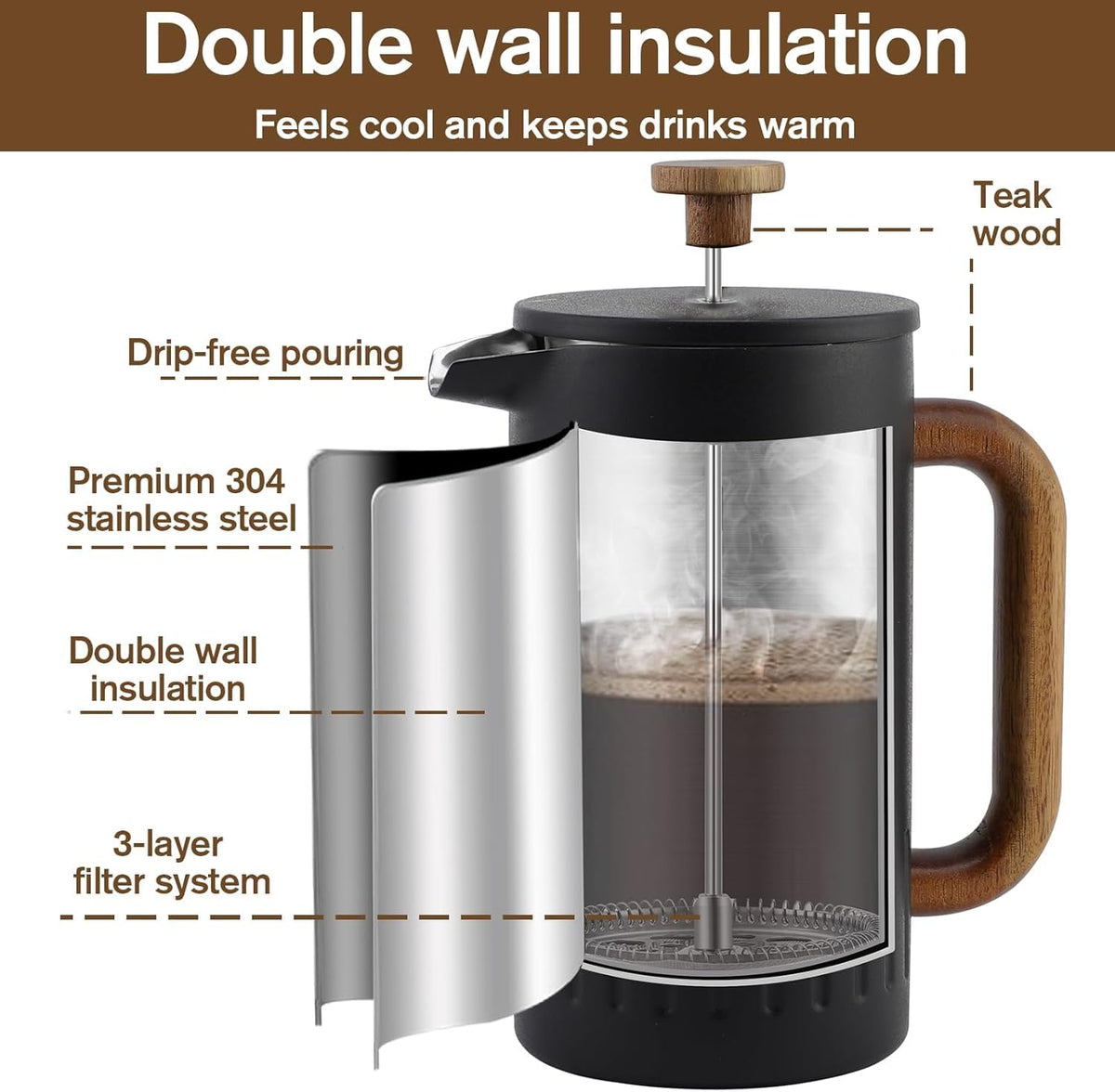 34oz Stainless Steel French Press Coffee Maker Z80102