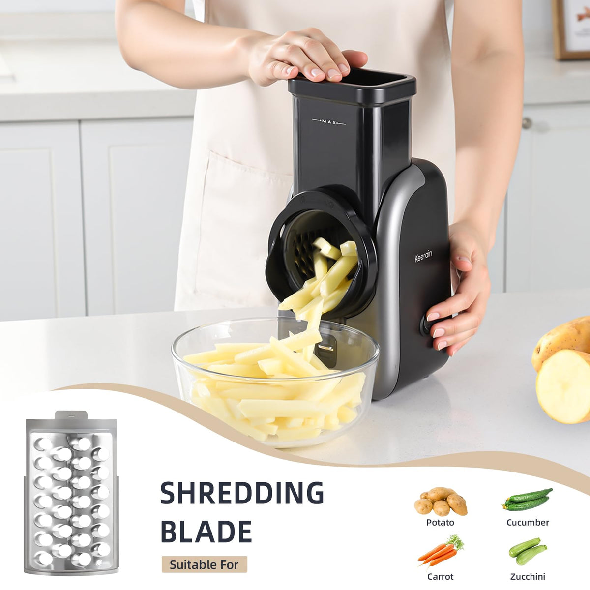 Electric Vegetable Slicer and Cheese Grater with 4 Stainless Steel Blades O499501