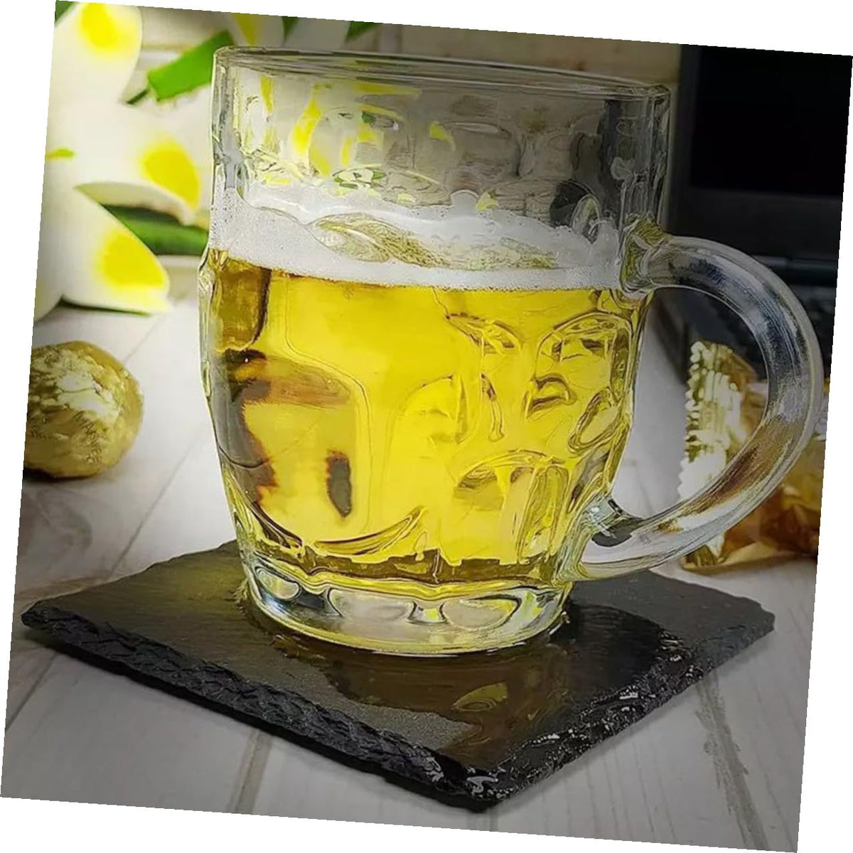 Black 12pcs Natural Stone Cup Coaster Set I620817