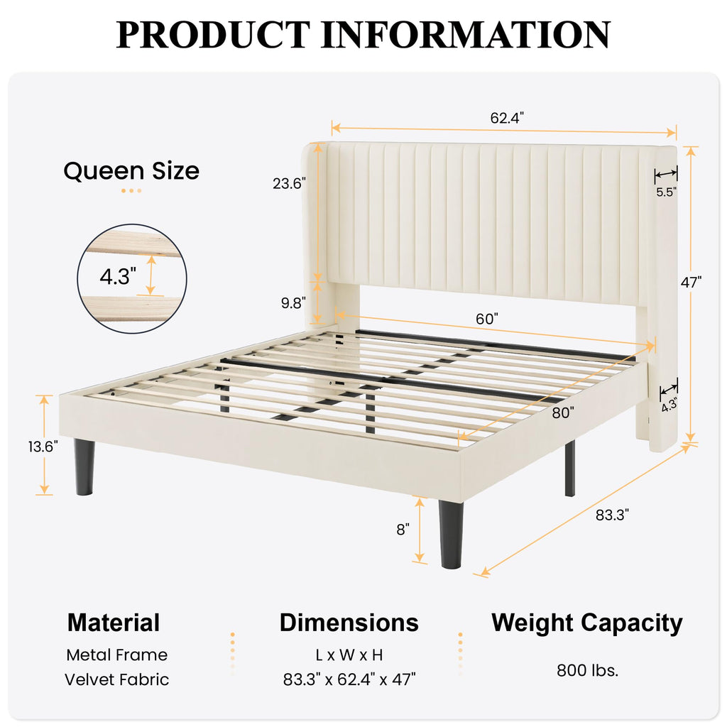 Queen Size Cream Velvet Bed Frame H81002