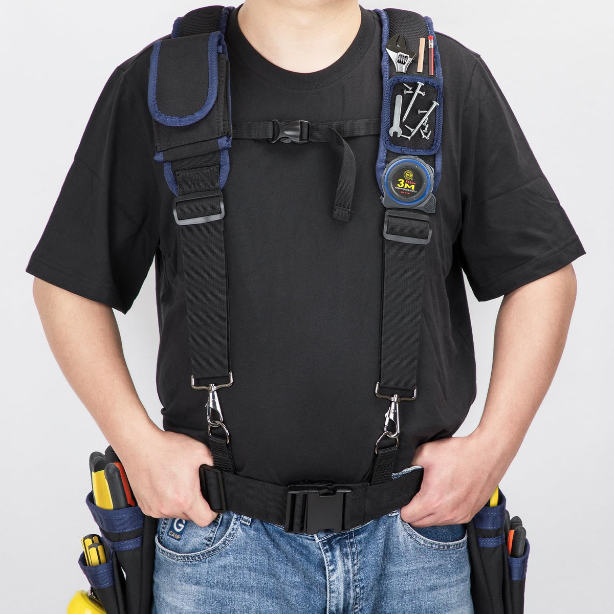 Adjustable Tool Belt with Magnetic Wristband and Pouch Pocket S6743